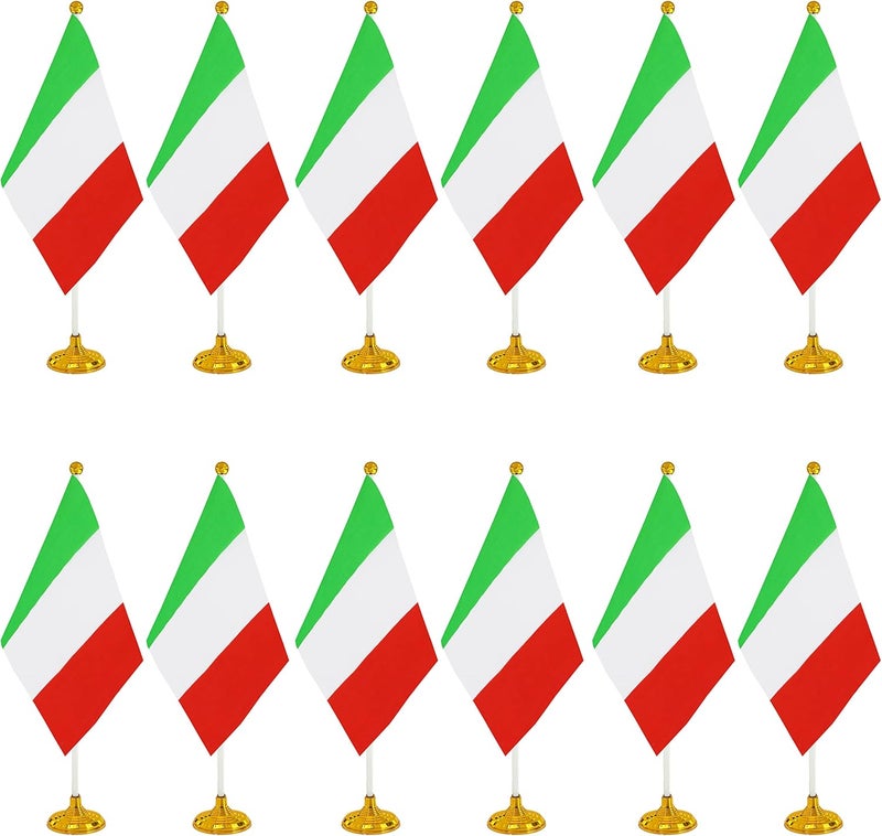 WXTWK 12 Pack Italy Flag Italian Desk Flag Small Mini Italian Table Flags With Stand Base,Home Office Festival Events Celebration Decorations - Image 1
